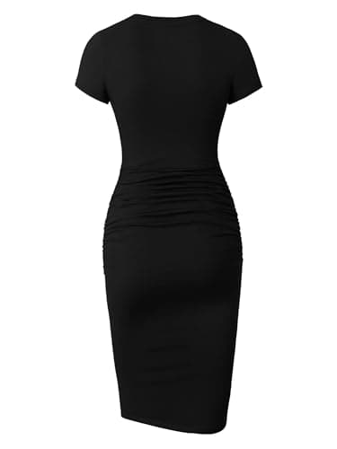 Women's Ruched Casual Sundress Knee Length Slim Fit Bodycon Dress (Black, Medium) - Image 2