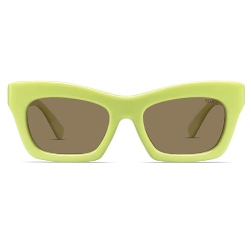 SOJOS Trendy Cat Eye Polarized Sunglasses for Women Men Retro Chuncky Designer Sunnies SJ2339, Green/Brown - Image 1