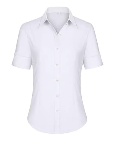 siliteelon Short Sleeve Button Dress Shirts for Women Cotton Button Down Shirts for Women Slim Fit Blouse Top 3/4 Sleeve White - Image 1