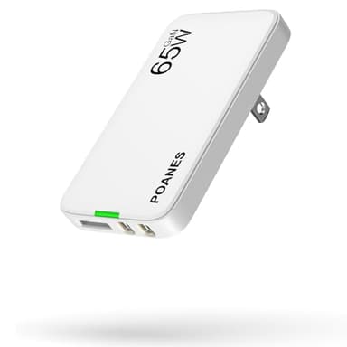 65W GaN USB C Charger, 3 Port Flat USB Wall Charger with USB C and A, Ultra-Slim GaN PD3.0&PPS Adapter, Foldable Plug for Travel for MacBook, Laptops, Tablets, iPhone 15, Samsung(White-65W) - Image 1