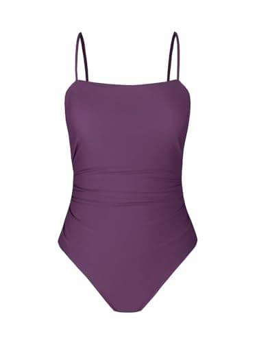 CUPSHE Women's One Piece Swimsuit Square Neck Cutout Back Tummy Control Adjustable Straps Striped Swimwear, L Grape Purple - Image 4