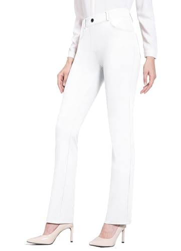 baleaf Womens White Dress Pants Yoga Work Pants Pull On Slacks Petite Business Casual Office Trouser Pockets 31" White ST - Image 1