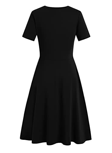 Prime Wardrobe Womens Clothing Plus Size Dress Business Vintage Round Neck Work Party Casual Pockets Dresses for Lady 162 (XXL, Black Solid) - Image 4