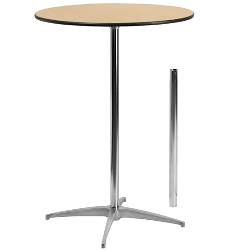Flash Furniture Lars 30'' Round Wood Cocktail Table with 30'' and 42'' Columns, Adjustable Wood Standard or Bar Height Tall Round Table for Events or Home Use, Natural - Image 1
