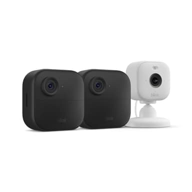 Blink Outdoor 4 + Blink Mini 2 — Smart security cameras, two-way talk, HD live view, motion detection, set up in minutes, Works with Alexa — 2 camera system + Mini 2 (White) - Image 1