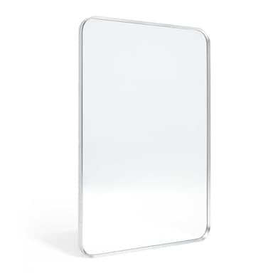 Minuover Brushed Nickel Bathroom Wall Mirror, Silver Metal Framed Large Rounded Corner Rectangle Mirror, Tempered Glass, Shatter Proof, Hangs Horizontally or Vertically (40" x 30", Silver) - Image 1