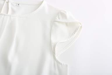 TASAMO Women's Casual Round Neck Basic Pleated Top Cap Sleeve Curved Keyhole Back Chiffon Blouse (Large, White) - Image 4