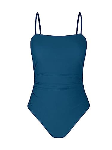 CUPSHE Women's One Piece Swimsuit Square Neck Cutout Back Tummy Control Adjustable Straps Striped Swimwear, L Dark Blue - Image 4