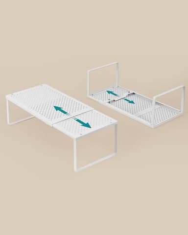 SONGMICS Spice Racks, Set of 2 Expandable Kitchen Countertop Shelves, Small Cupboard Organizers, Metal, Space-Saving Tabletop Shelves, Matte White UKCS402W01 - Image 7