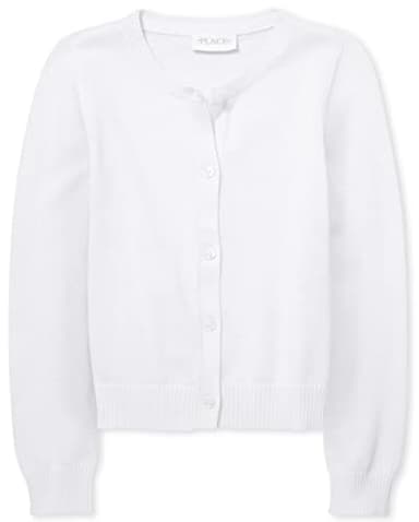 The Children's Place girls School Uniform Cardigan Sweater, White, Large US - Image 1