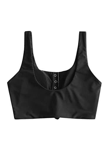 ZAFUL Women's Front Knot Bikini Tops Crop Tankini Top Scoop Neck Padded Bathing Suit Tops 0-Black L - Image 2