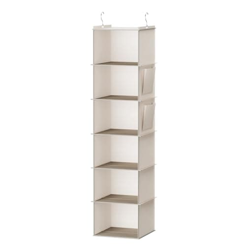 YOUDENOVA Hanging Closet Organizer, 6-Shelf Closet Hanging Storage with Side Pockets, Beige - Image 1