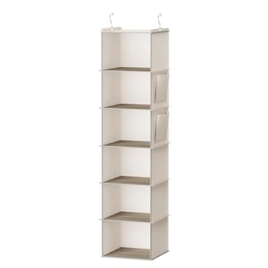 YOUDENOVA Hanging Closet Organizer, 6-Shelf Closet Hanging Storage with Side Pockets, Beige - Image 1