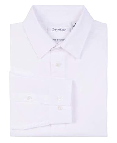 Calvin Klein Boys' Long Sleeve Slim Fit Dress Shirt, Button-Down Style with Buttoned Cuffs & Shirttail Hem, White, 18 - Image 4