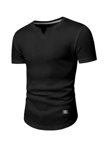 JMIERR Muscle Shirts for Men Slim T Shirt V-Neck Hip Hop Longline Henley Black Shirt Short Sleeve Gym Workout Athletic Tees Shirts,US 38(S) - Image 8