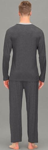 JINSHI Classic Mens Pajamas Pants for Men & Mens Sleepwear Top Long Sleeve V Neck Lightweight 2 Piece Classic Casual-Dark grey XL - Image 8