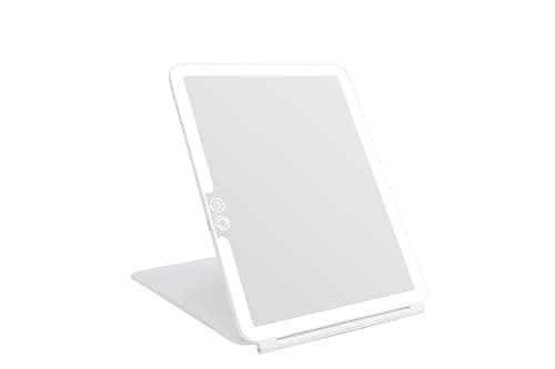 deweisn Folding Lighted Makeup Mirror with 72 LEDs 3 Colors Light Modes USB Rechargable 1800mA Batteries Portable Ultra Thin Compact Vanity Mirror Dimmable Travel Mirror - Image 1