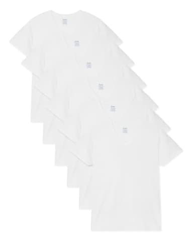 Gildan Men's V-Neck T-Shirts, Multipack, Style G1103, White (6-Pack), Medium - Image 1