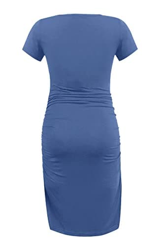 Smallshow Women's Short Sleeve Maternity Dress Ruched Pregnancy Clothes Medium Grey Blue - Image 3