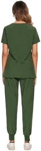COZYFIT Scrubs for Women Set - Stretch V-Neck Scrub Top & Jogger Pant with 8 Pockets - Image 3