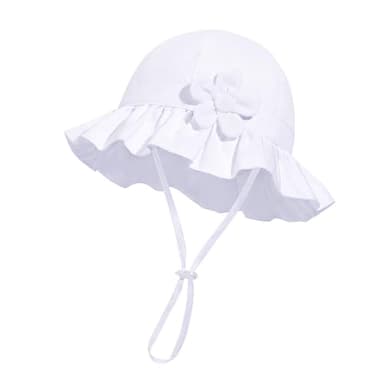 Baby Girl Wide Brim Bucket Hats with UPF 50+ Outdoor Adjustable Beach Hat with Sun Hat(0-6 Months,White Petal & Pink Petal) - Image 3