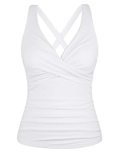 Hilor Supportive Swimsuits with Built in Bra Underwire Tankini Tops for Women Swimwear Top Tummy Control Bathing Suit White 16 - Image 1