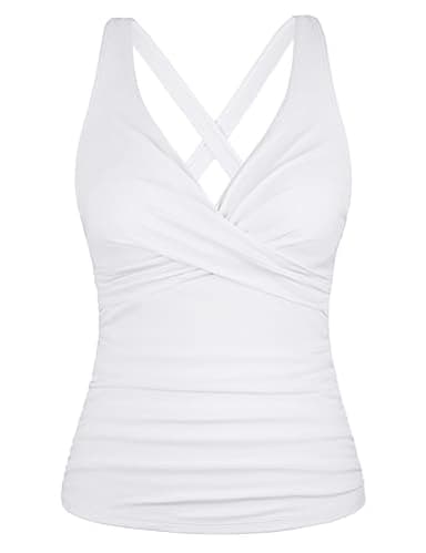 Hilor Supportive Swimsuits with Built in Bra Underwire Tankini Tops for Women Swimwear Top Tummy Control Bathing Suit White 16 - Image 1