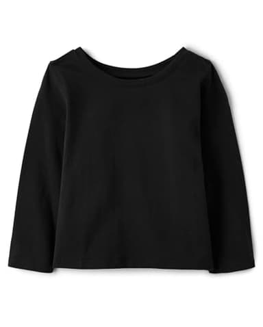 The Children's Place Girls' Basic Short Sleeve Layering Tee, Black, 2T