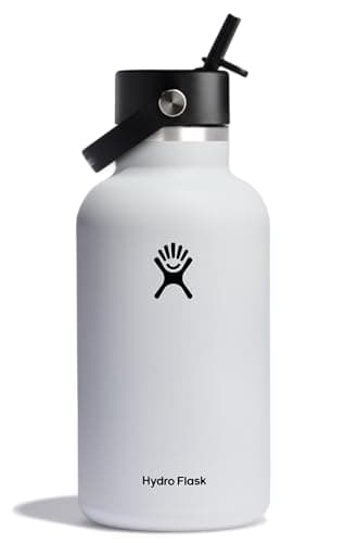 Hydro Flask Water Bottle - Insulated Stainless Steel - Wide Mouth Flex Straw Lid, Non Spill, Leakproof and Refillable in 64 Oz White - Image 1