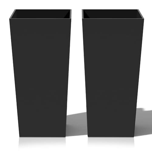 Heyzier Tall Planters for Outdoor Plants, Large Resin Flower Pots for Garden, Front Porch, Patio, Indoor - Set of 2 (Black, 27.5 inch - 2 Pack) - Image 1