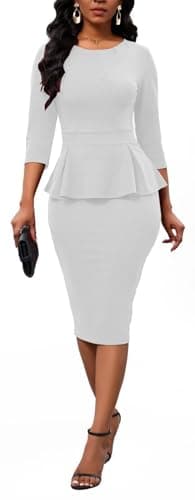Church Dress for Womens Back Zipped Work Office Business Party Bodycon Pencil Dress White XXX-Large - Image 5