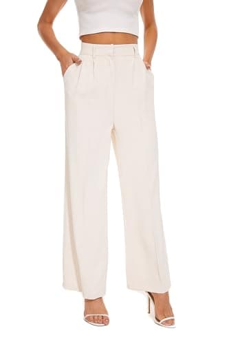 FUNYYZO Women's Wide Leg Pants High Elastic Waisted in The Back Business Work Trousers Long Straight Suit Pants Beige - Image 7