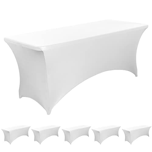 BIFENBI 6FT White Fitted Tablecloths for Rectangle Tables, 6 Pcs - Stretch Spandex Table Cover Protector for Banquet, Massage Bed, Wedding, Birthday, 72 Length x 30 Width x 30 Height Inches - Image 1