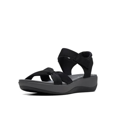 Clarks Women's Arla Shore Flat Sandal, Black Textile, 9 - Image 1