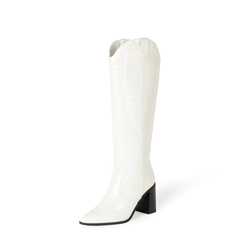 The Drop Women's Cassandra Knee-High Western Boot, Ivory Croc, 7 - Image 1
