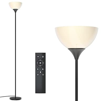 PESRAE Floor Lamp, Remote Control with Stpeless Color Temperatures and Brightness, Torchiere lamp for Bedroom, Living Room, Bulb Included (Matte Black) - Image 1