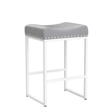 LUE BONA Counter Height Bar Stools, 24" Square Saddle BarStools Set of 4, Modern Backless Faux Leather Counter Stool with White Metal Legs for Kitchen Island Counter,Home Bar,Bistro,Grey - Image 4