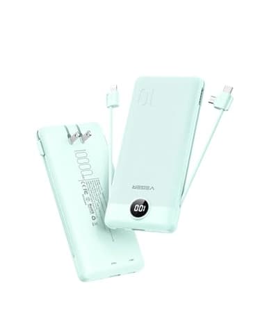 VEGER Portable Charger for iPhone with Built in Cables and Wall Plug, 10000mah Slim Fast Charging USB C Power Bank, Travel Essential Battery Pack Compatible with iPhone, iPad, Samsung etc(Green) - Image 1