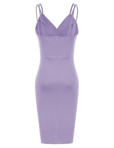 Wedding Guest Dress for Women Spaghetti Straps Bodycon Mini Dress Lilac XL - Image 2