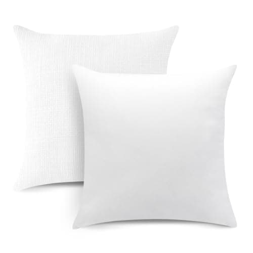 OTOSTAR Set of 2 Linen Throw Pillow Covers with Inserts Included Decorative Square Pillowcases with Inserts 20x20 Inch for Home Decor Sofa Bedroom Car 50 x 50 CM Pure White - Image 1
