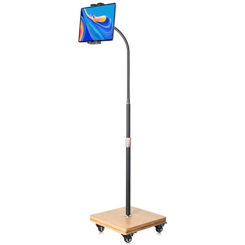 wishacc Tablet Floor Stand for Bed - Gooseneck Tablet Holder Mount with Adjustable Height and 4 Wheels, Compatible with iPad mini Air Pro 12.9/9.7, Galaxy Tab, Kindle, Cell Phones (4.7"-13") - Image 1