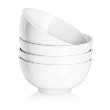DOWAN 22 OZ White Ceramic Bowls Set of 4 - Perfect for Soup Bowls for Kitchen, Cereal Bowl, Ramen Bowl, Microwave Safe for Oatmeal, Fruit,Salad and Rice Bowl - Dishwasher & Microwave Safe - Image 1