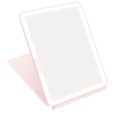 deweisn Folding Travel Mirror Lighted Makeup Mirror with 72 LEDs 3 Colors Light Modes, USB Rechargable, Portable, Ultra Thin, CompactVanity Mirror with Touch Screen Dimming for Cosmetic (Pink) - Image 1