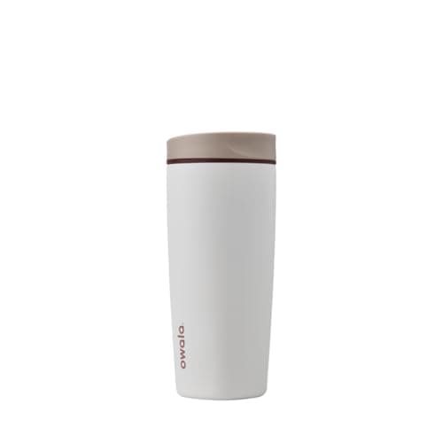 Owala SmoothSip Slider Insulated Stainless Steel Coffee Tumbler, Reusable Iced Coffee Cup, Hot Coffee Travel Mug, BPA Free 20 oz, Tan/White (Vanilla Bean) - Image 1