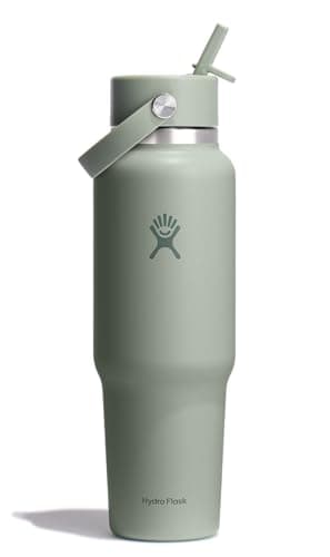 Hydro Flask Travel Water Bottle - Insulated Stainless Steel - Wide Straw Lid, Non Spill, Leakproof in 40 Oz Agave Green - Image 1