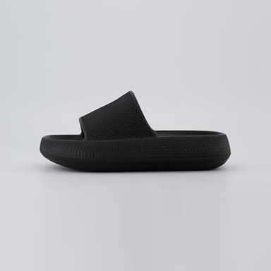 CUSHIONAIRE Feather Slides – Comfortable Cloud Cushion House Slippers for Women, Indoor Outdoor EVA Foam Foot Spa Shower Shoes, Non-Slip Arch Support, BLACK 7 - Image 6