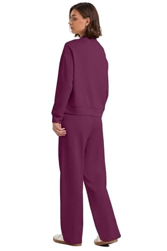 WIHOLL Sweat Suits for Womens 2 Piece Sets Mock Neck Casual Fall Long Sleeve Outfits Wide Leg Sweatpants Spring Travel Airport Outfits 2025 Fall Winter Dark Purple M - Image 4