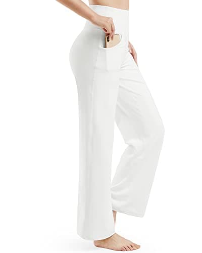 Promover Lounge Pants for Women Loose Fit Straight Leg Yoga Pants Wide Leg Sweatpants Stretch High Waist for Casual Lounge(White,XL,33") - Image 1