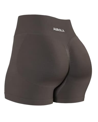 AUROLA Influence Collection Workout Shorts for Women,No Roll Up New Scrunch Seamless Gym Short-3.5" Inseam, Chestnut Brown, S - Image 1