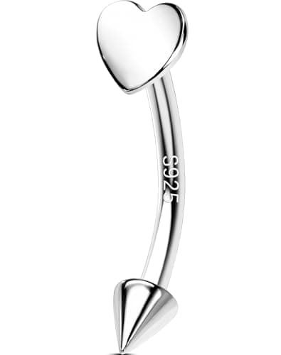 OUFER 925 Sterling Silver Rook Piercing Jewelry, Heart Eyebrow Rings, Silver Vertical Labret Lip Jewelry, Curved Barbell 16G, Rook Earrings for Women Men-8mm - Image 1